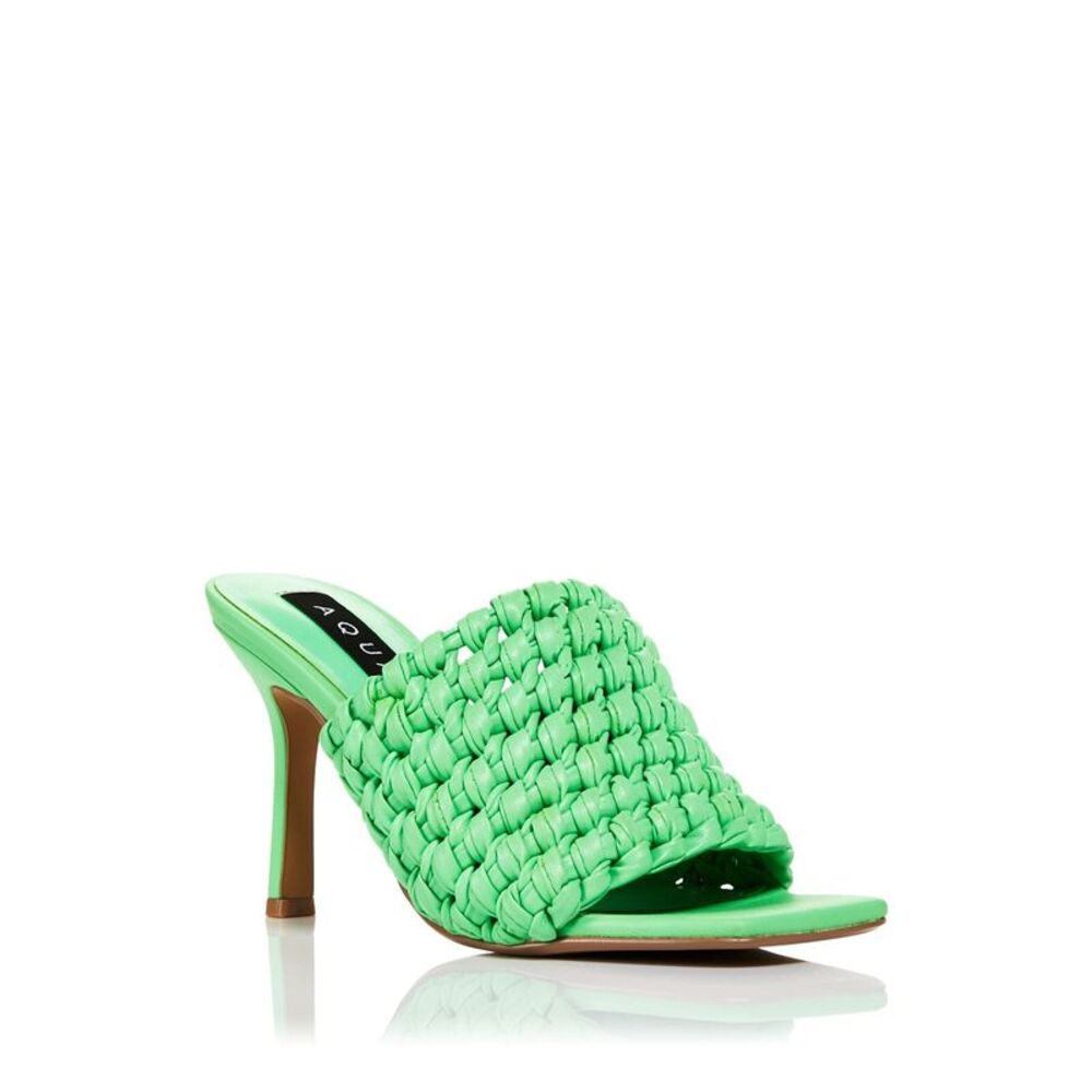 AQUA Womens Green Woven Katy Square Toe Stiletto Slip On Heeled Sandal 6.5 M